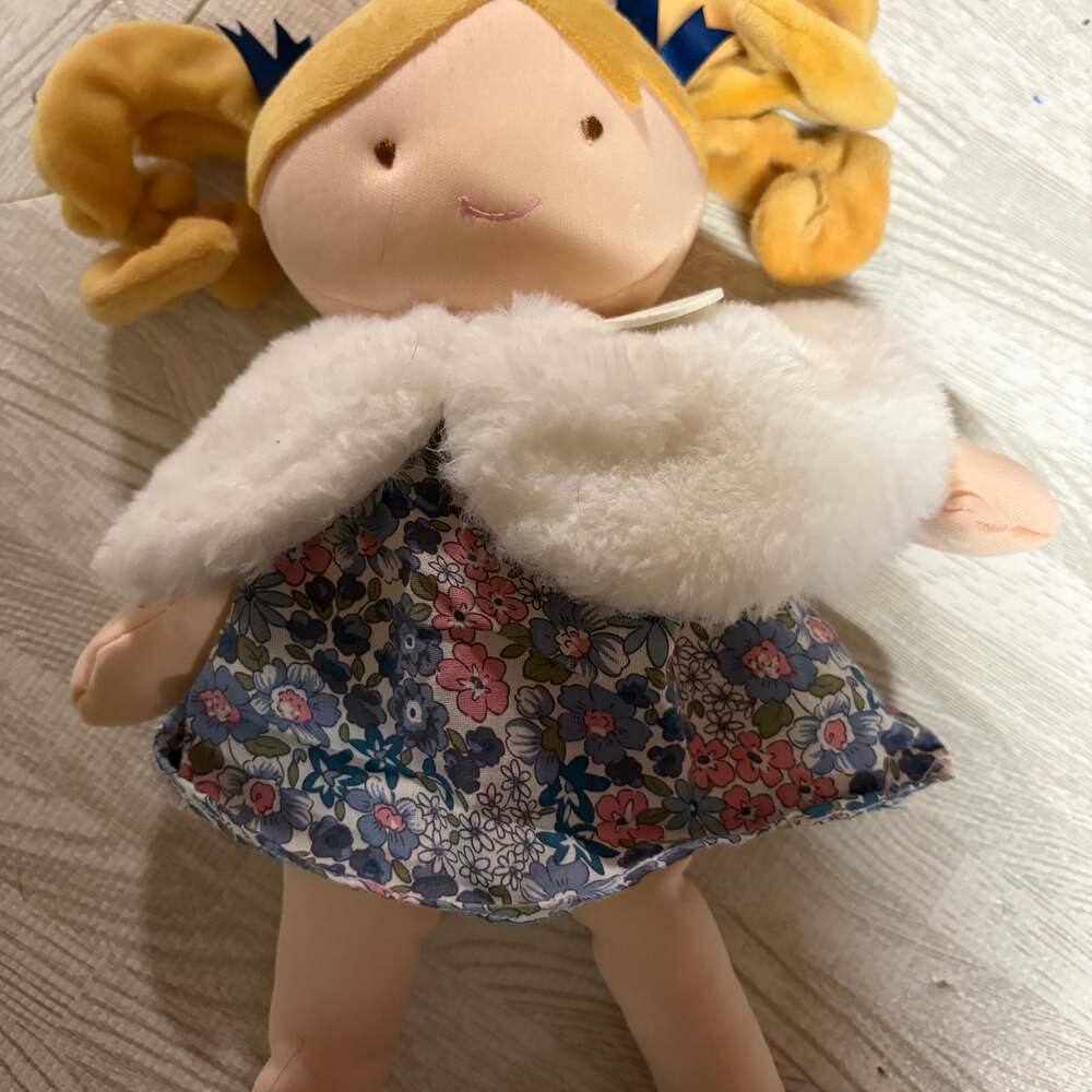 JoliJou Paris Demoiselle Pretty Blonde Plush Rag Doll in Floral Dress